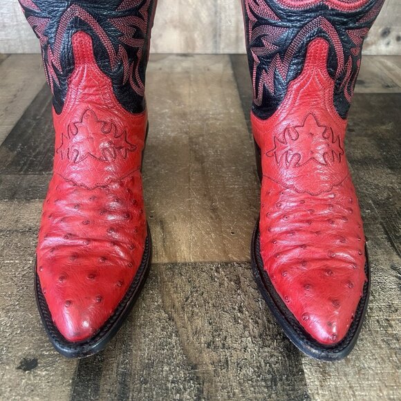 Lucchese 2000 Red Ostrich T3613J4 Western Cowboy Boots Womens 6 B - Picture 8 of 12